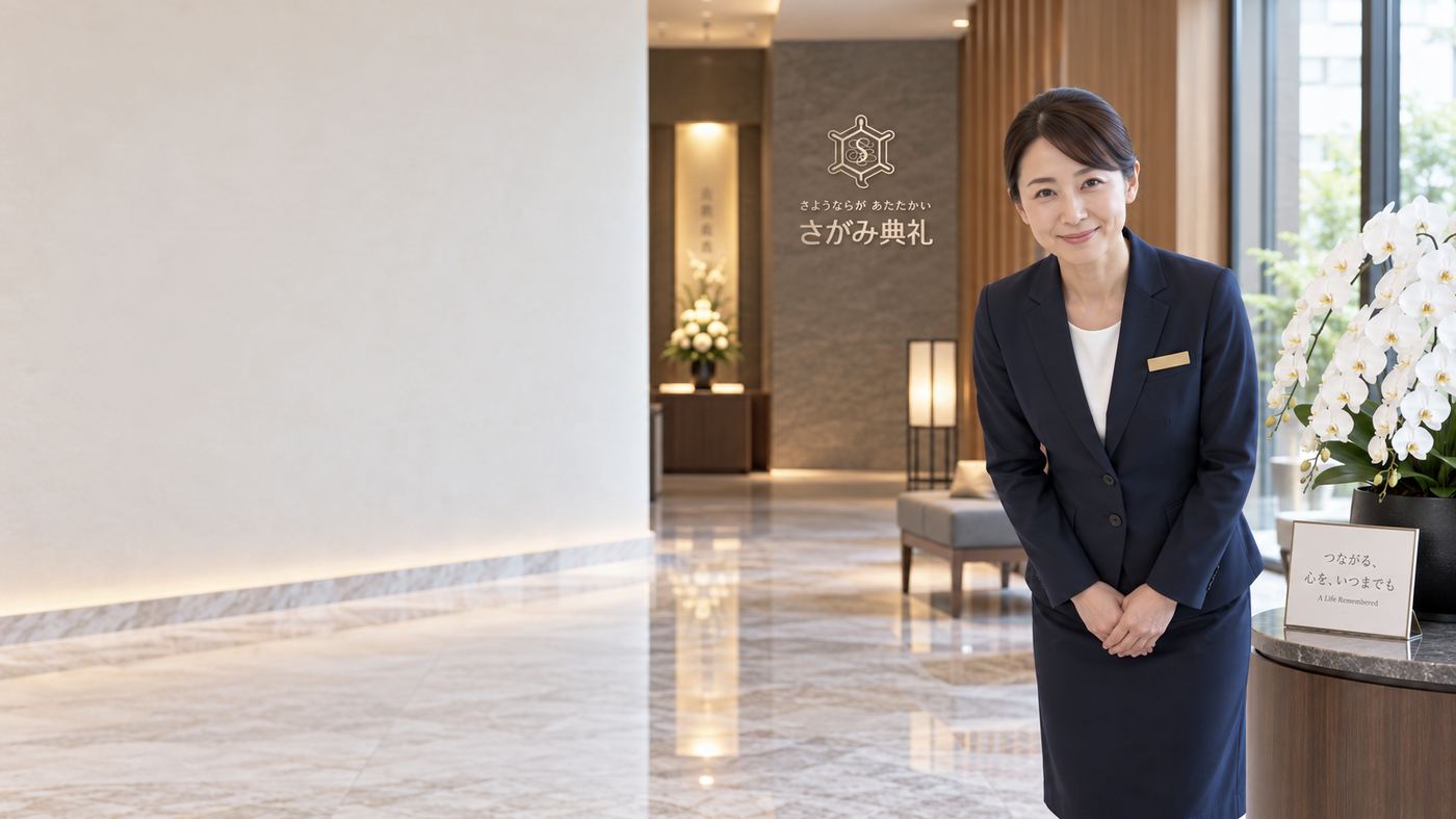 式場ロビーで来館者を迎えるスタッフ